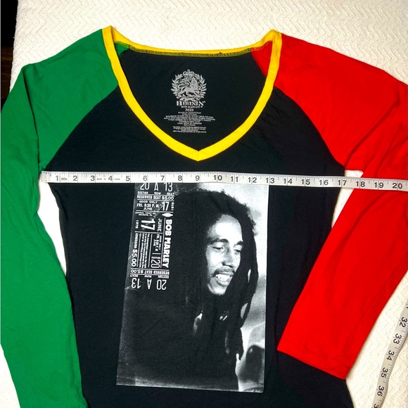 Burnin Tops - Bob Marley 1978 Ticket T Shirt Top Colorful Graphic Tee Vintage